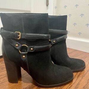 UGG Black Suede Ankle Booties with Gold-Tone Buckle Detail